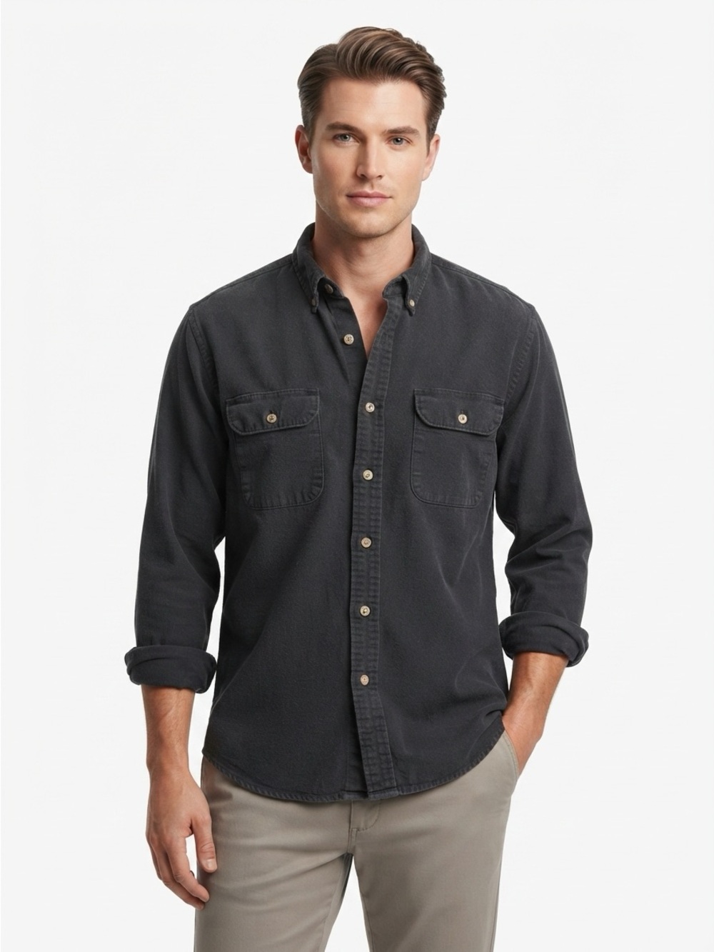 Five Brother Flannel Shirt Vintage Heavyweight Cotton Chamois Charcoal L